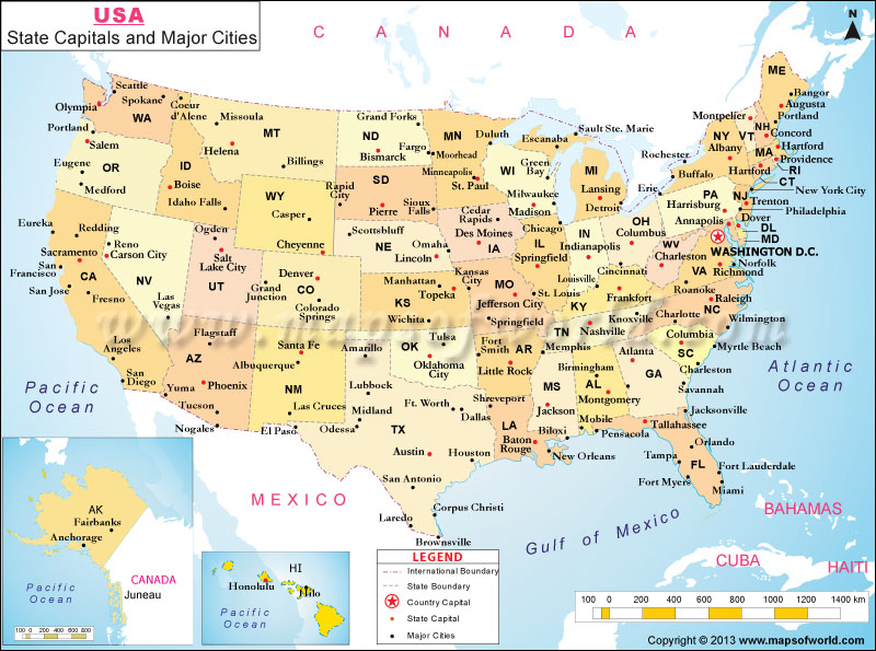 Map Of Usa Showing States And Capitals